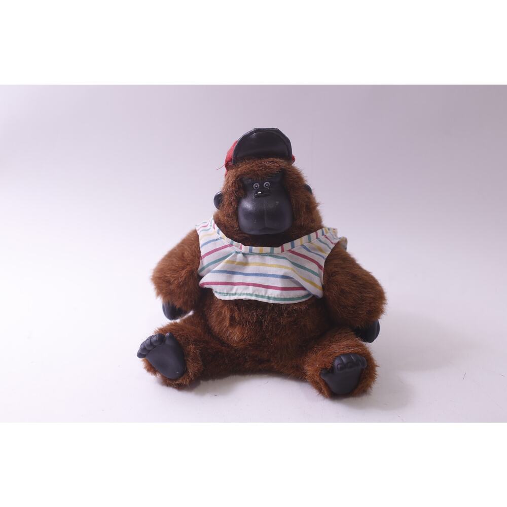 Gorilla, Plush Singing Toy, Brown Monkey, Striped Shirt, Vintage ~ 250709-WH 410